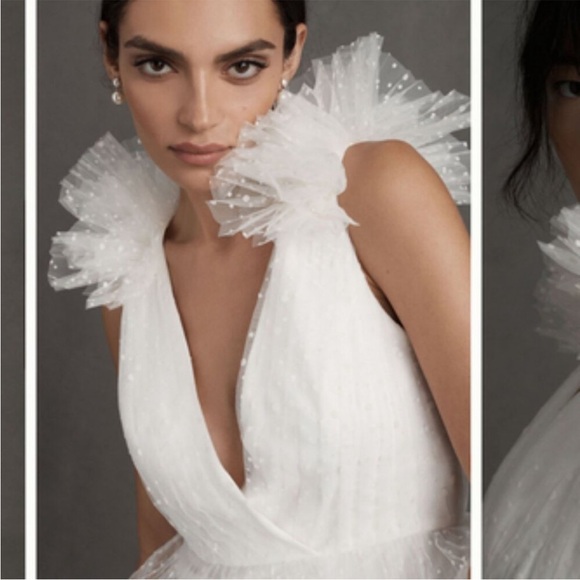 BHLDN Monique Lhuillier size 14 New With Tags Elegant White Ruffled Dress - Picture 8 of 15